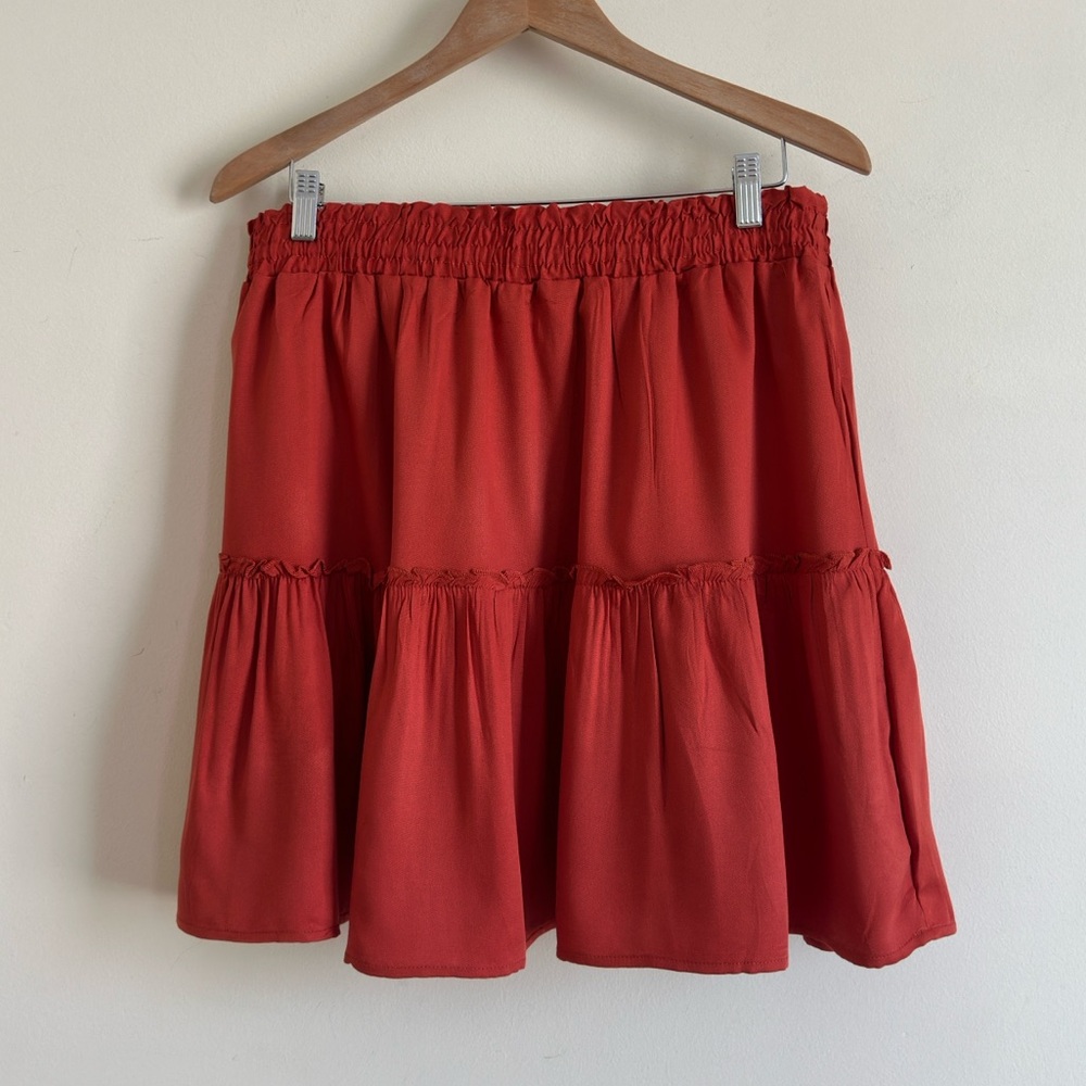 Alelly Women’s Orange Rust High Waist Ruffle Mini Skirt Summer Flowy XL NWT - Picture 4 of 10